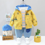 Mini Fashion™ - Peuter&Avontuur  - 3-delige Kleding Set Gele Jas / 110 (4 jaar) | Educatief Speelgoed