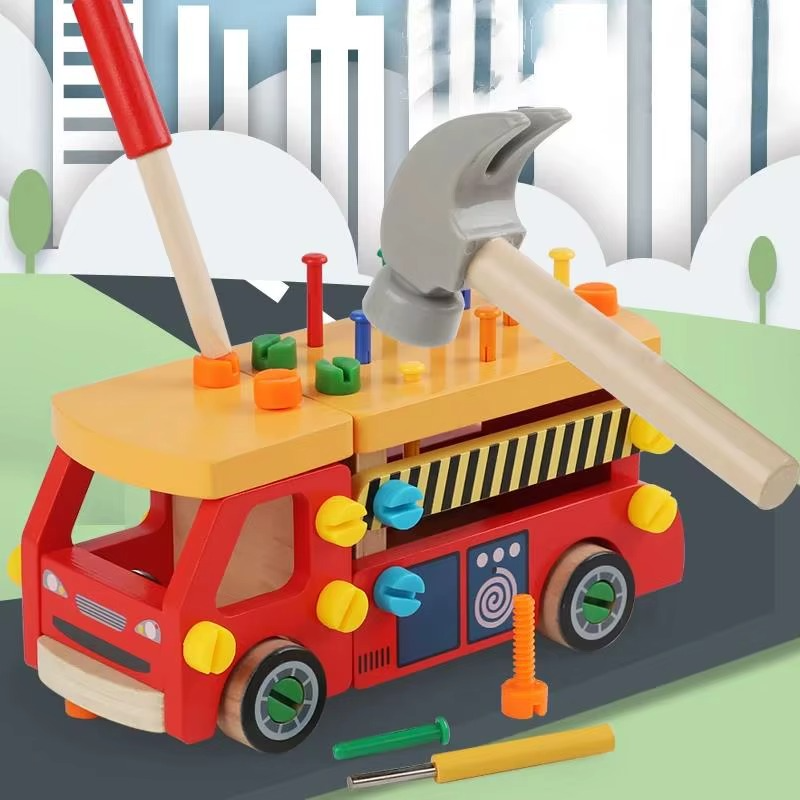 S49d9e345a86a450caa98b683a8779c7aQ Woods™ - Fijne Motoriek&Coördinatie - Speelgoed Constructie Voertuig Rode vrachtwagen | Educatief Speelgoed - Afbeelding 1