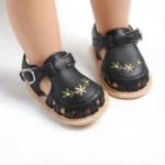 TinyPetals– Comfort&Stijl– Baby Sandalen met Bloemenborduursel Zwart / 12 (6-12 Maanden) | Educatief Speelgoed