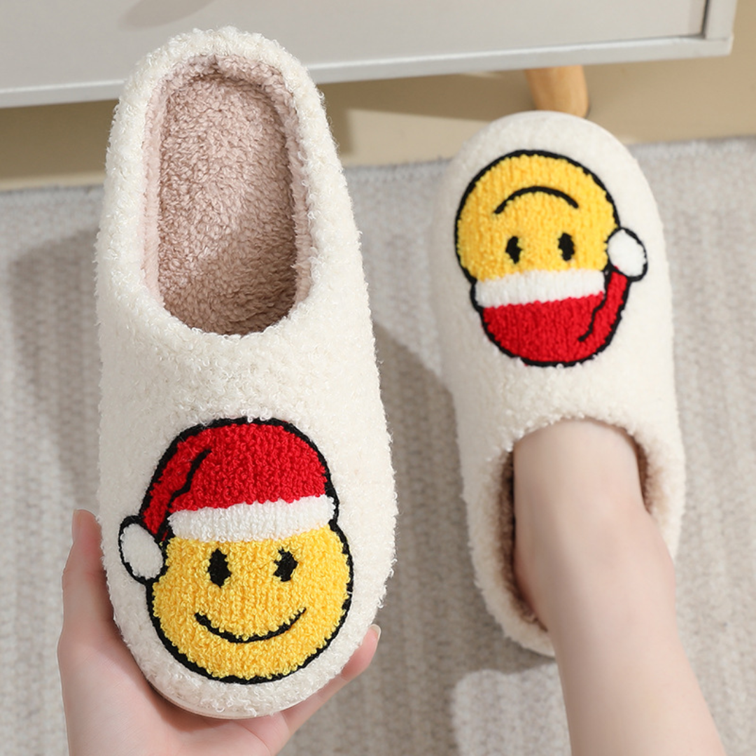 SantaSmiley Noordlicht– Warm&Feestelijk– Pluche Kerstpantoffels met motief Kerstman smiley / 44-45 | Educatief Speelgoed - Afbeelding 1