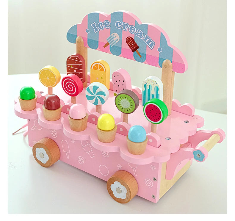 Sb6252b9a962d4d4eaadb9a50d4fc4f57C Wooden Gelato™ – IJskoude Fantasie – Rollenspel Ijswagen Roze | Educatief Speelgoed - Afbeelding 1