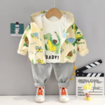 Mini Fashion™ - Peuter&Avontuur  - 3-delige Kleding Set Beige Dino / 110 (4 jaar) | Educatief Speelgoed