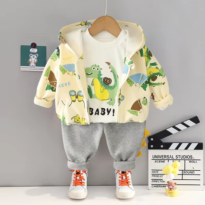 Sb9221d37f10f4d76b807f4d70b7139f1Y Mini Fashion™ - Peuter&Avontuur - 3-delige Kleding Set Beige Dino / 80 (12 maanden) | Educatief Speelgoed - Afbeelding 1