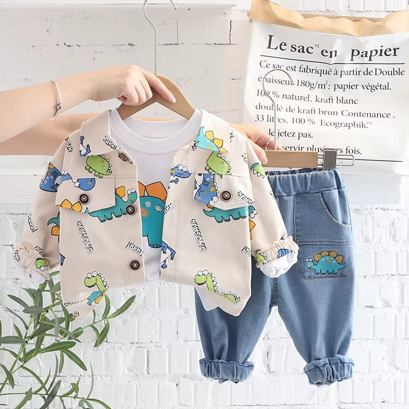 Sc03175e6caa34526a5c906020ca52f63w Mini Fashion™ - Peuter&Avontuur - 3-delige Kleding Set Wit Dino / 110 (4 jaar) | Educatief Speelgoed - Afbeelding 1