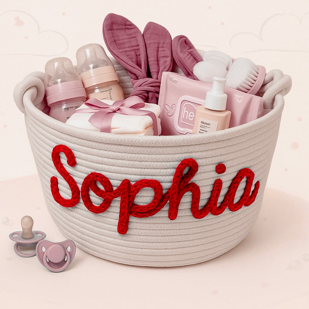 Untitled_design CuddleBasket– Schattig&Persoonlijk– Gepersonaliseerde Luiermand M (24x18cm) / Rood | Educatief Speelgoed - Afbeelding 1