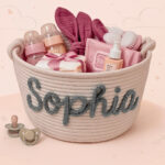 CuddleBasket– Schattig&Persoonlijk– Gepersonaliseerde Luiermand S (21x18cm) / Grijs | Educatief Speelgoed