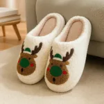 Noordlicht– Warm&Feestelijk– Pluche Kerstpantoffels met motief Groen Hert / 40-41 | Educatief Speelgoed