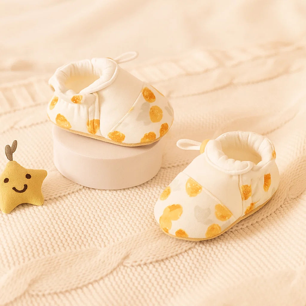 assets_task_01k6wjbtsmf5yb5xs54e7cpnnq_1759747990_img_1 TinyTrend– Modieus&Licht– Pasgeboren Schoentjes Gele stippen / L (12 cm / 6–12 maanden) | Educatief Speelgoed - Afbeelding 1