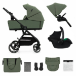 Kinderwagen Kinderkraft Yoxi 3-in-1 Mystic Green Met Autostoel Kinderkraft Mink 2 Pro I-Size Black