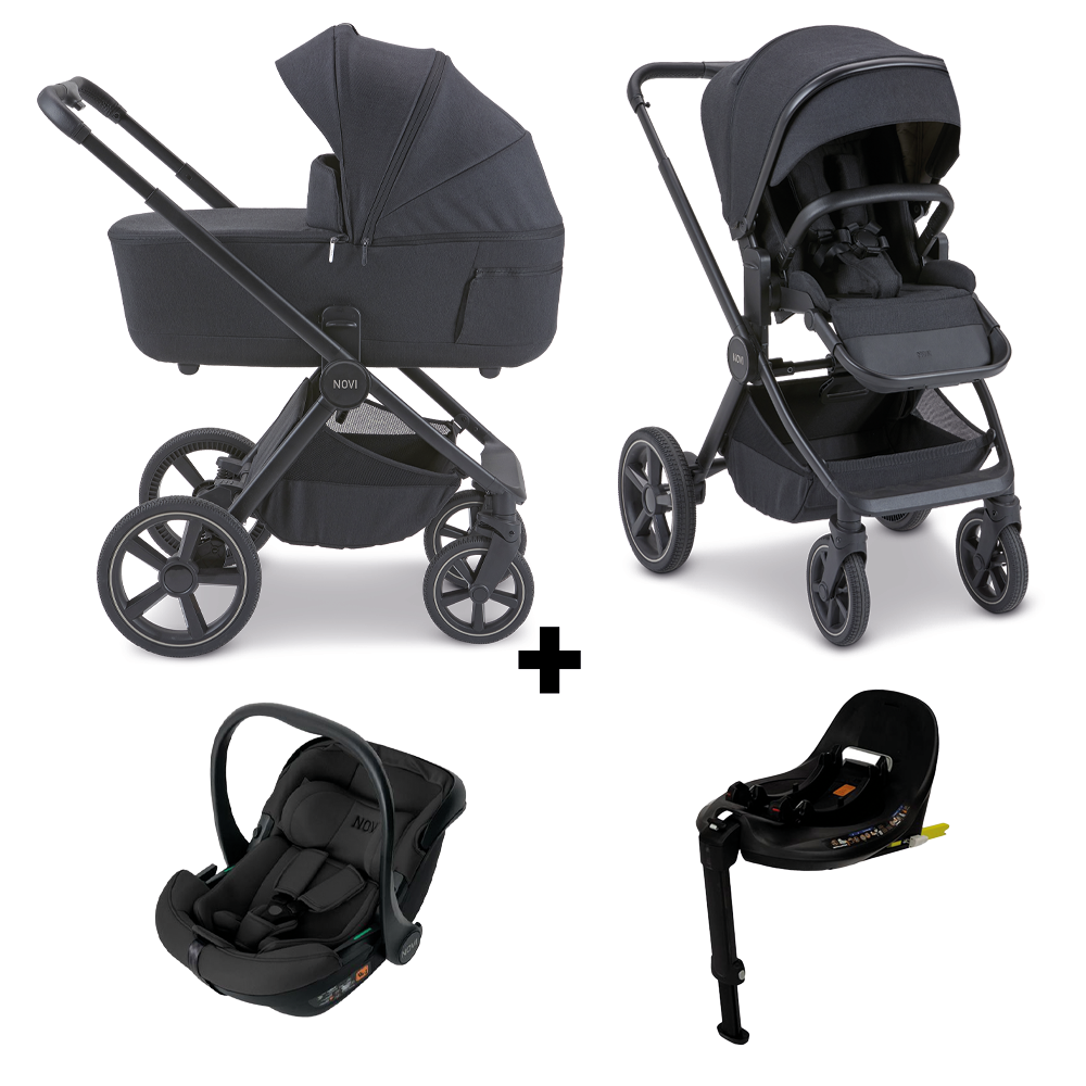 Kinderwagen Novi Baby Luna Premium Brilliant Black met Jacky Pro All Black Autostoel&Base Kinderwagen Novi Baby Luna Premium Brilliant Black met Jacky Pro All Black Autostoel&Base - Afbeelding 1