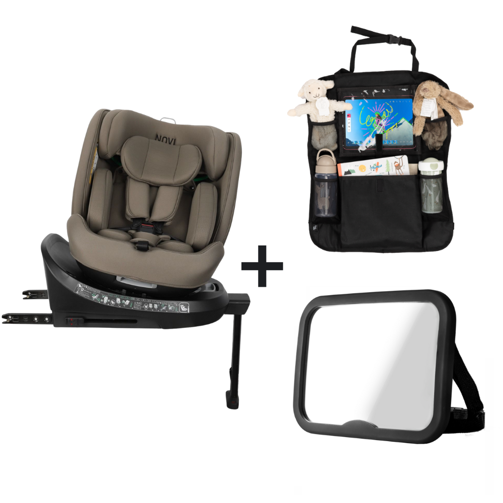 Set |Autostoel Novi Baby® David 3.0 Premium I-Size 360° Dark Taupe met Achterbankspiegel en Organizer Set |Autostoel Novi Baby® David 3.0 Premium I-Size 360° Dark Taupe met Achterbankspiegel en Organizer - Afbeelding 1