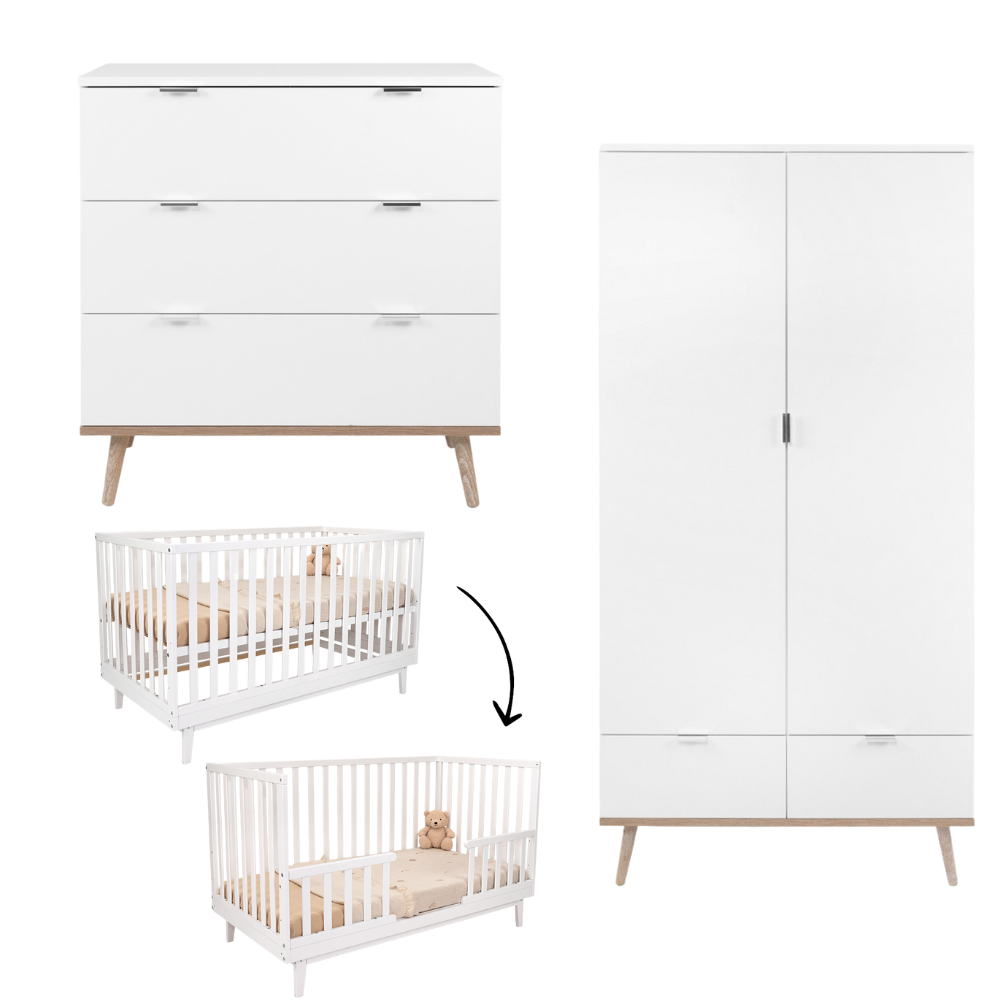 Babykamer Finori Göteborg met 2-deurs kast + Novi at Home Meegroei Ledikant 70x140 Elise White Babykamer Finori Göteborg met 2-deurs kast + Novi at Home Meegroei Ledikant 70x140 Elise White - Afbeelding 1
