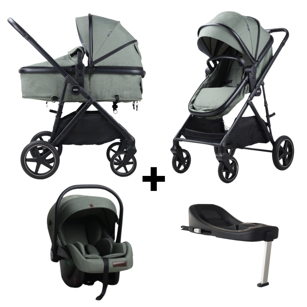 Kinderwagen Novi Baby® Jaxx V2 4-in-1 Green Melange met Isofixbase Kinderwagen Novi Baby® Jaxx V2 4-in-1 Green Melange met Isofixbase - Afbeelding 1