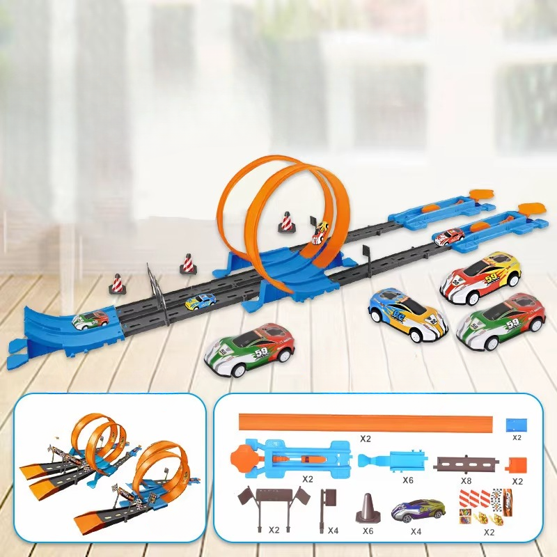 c86dc347-8835-4ebf-8319-c748e162b6f5 Double Race Track™ - Creatief&Leuk - Looping Racebaan Oranje - Sportauto / Dubbel | Educatief Speelgoed - Afbeelding 1