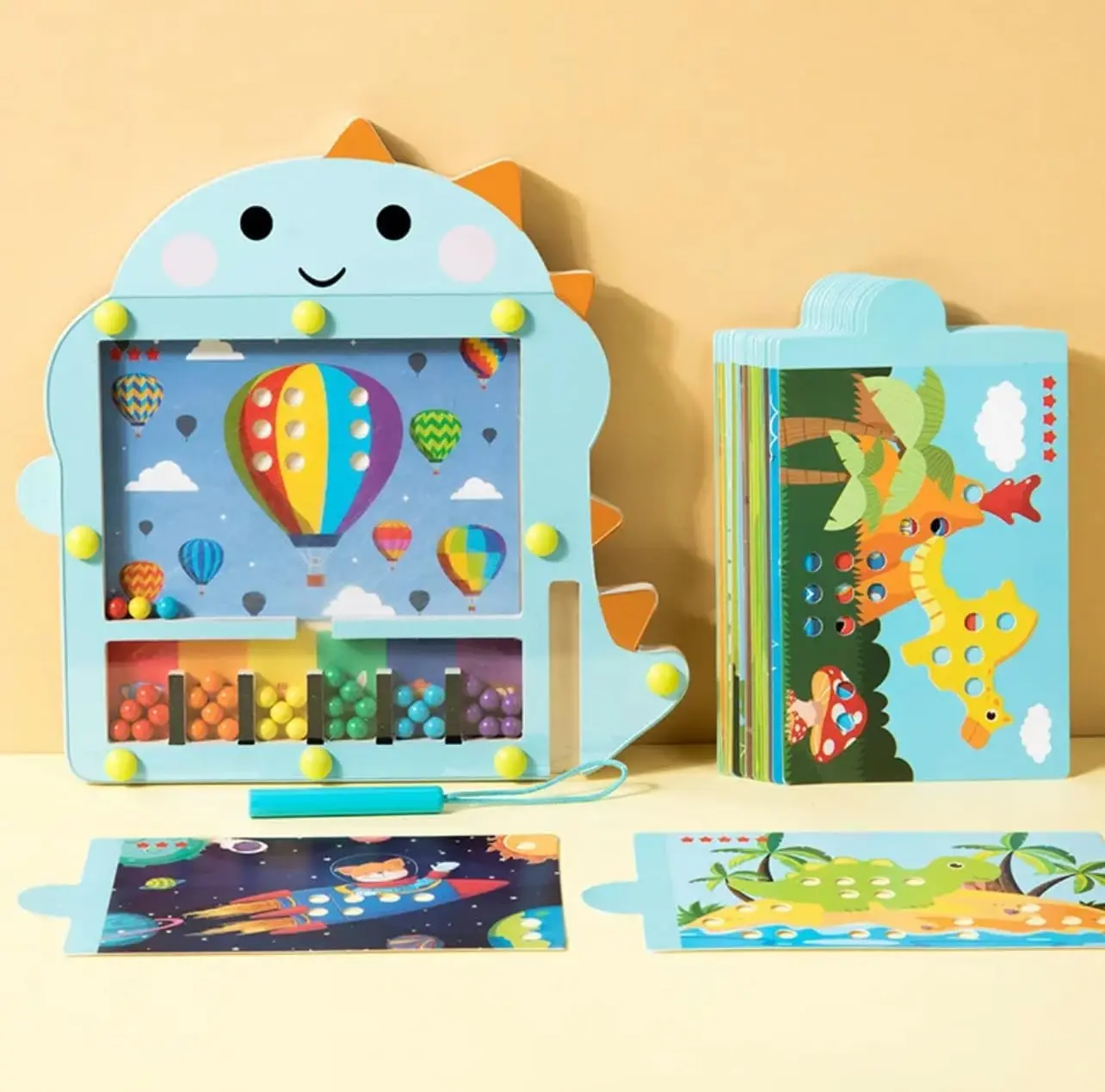 dinosaur_maze Bead Puzzle™ – Doolhofplezier Sorteren – Houten Magnetische Ballen Puzzel Dino | Educatief Speelgoed - Afbeelding 1