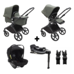 Kinderwagen Bugaboo Fox Cub Complete Black/Forest Green + Autostoel Turtle Air + By Nuna Base + Adapters
