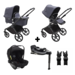 Kinderwagen Bugaboo Fox Cub Complete Black/Stormy Blue + Autostoel Turtle Air + Base by Nuna + Adapters