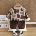 Mini Fashion™ - Warm&Stijlvol - 2-Delige Fleece Set Khaki / 120 (5 jaar) | Educatief Speelgoed