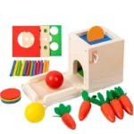 Smart Carrots–  Kleuren&Vormen– Houten Sorteer Speelgoed B - Drop Box met wortels en muntsorteerspel | Educatief Speelgoed