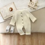 CozyCotton– Comfortabel&Stijlvol– Gebreide Romper Beige wit / 90 (12-24 maanden) | Educatief Speelgoed