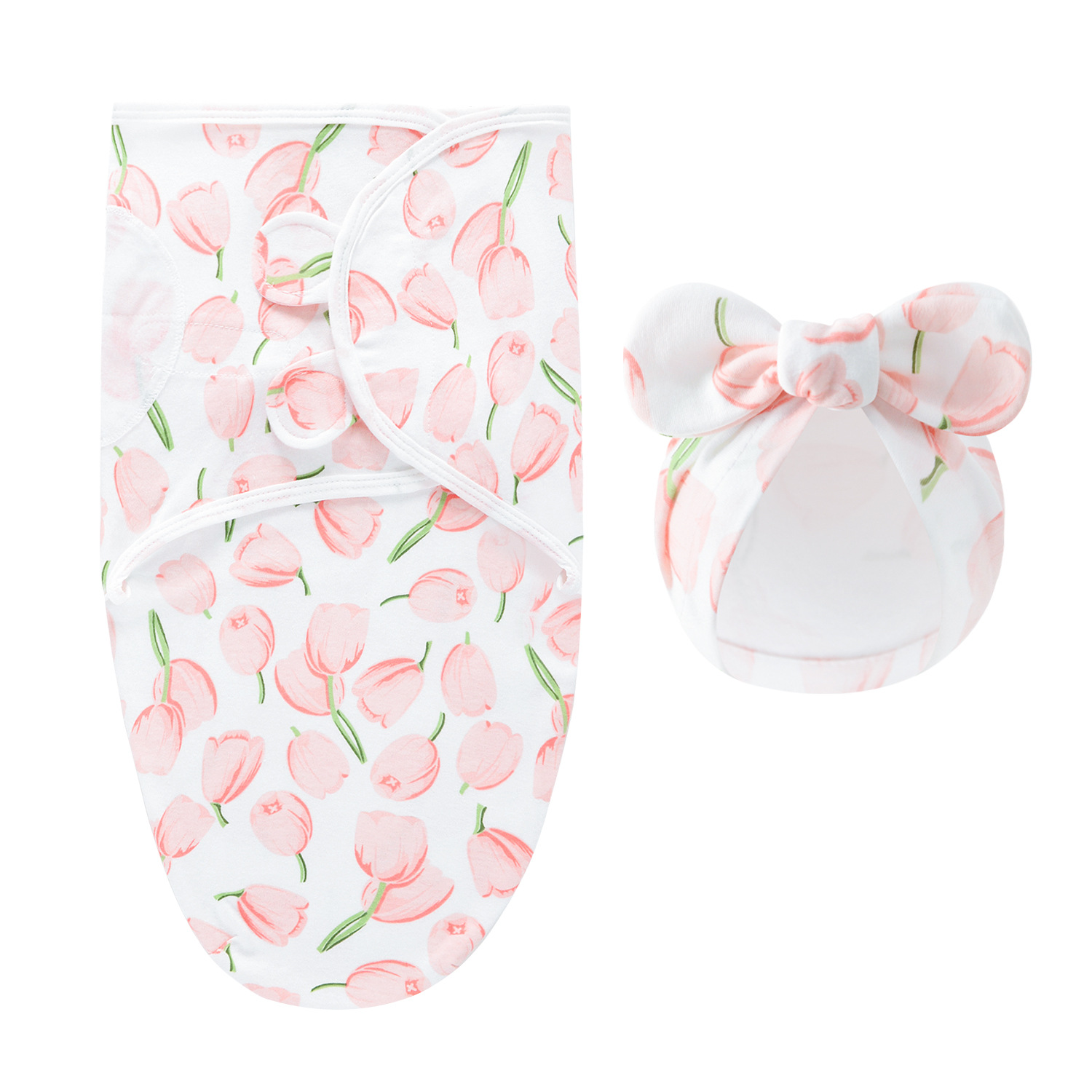 image_43_5ff04f97-7483-480d-986b-292ab4e44284 DreamNest– Rust&Comfort– Luxe Inbakerdoek met Mutsje Perziktulpen | Educatief Speelgoed - Afbeelding 1