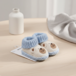 Mini Fashion– Gebreide Baby Sloffen (3-6 maanden) Beige Bear | Educatief Speelgoed