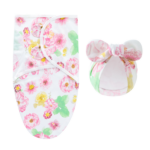 DreamNest– Rust&Comfort– Luxe Inbakerdoek met Mutsje Pastelkleurige bloemen | Educatief Speelgoed