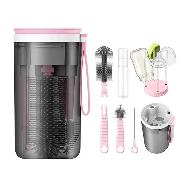 image_454_1717931150708-72670539-36745253-10999724_8 Bottle Cleaning Kit™ - Handig voor onderweg - Baby flessenborstel&reiniger Roze | Educatief Speelgoed - Afbeelding 1