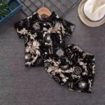 Mini Fashion™ - Fris&Vrolijk - Bloemen Jongens Setje Zwart / 73 (6-9 Maanden) | Educatief Speelgoed