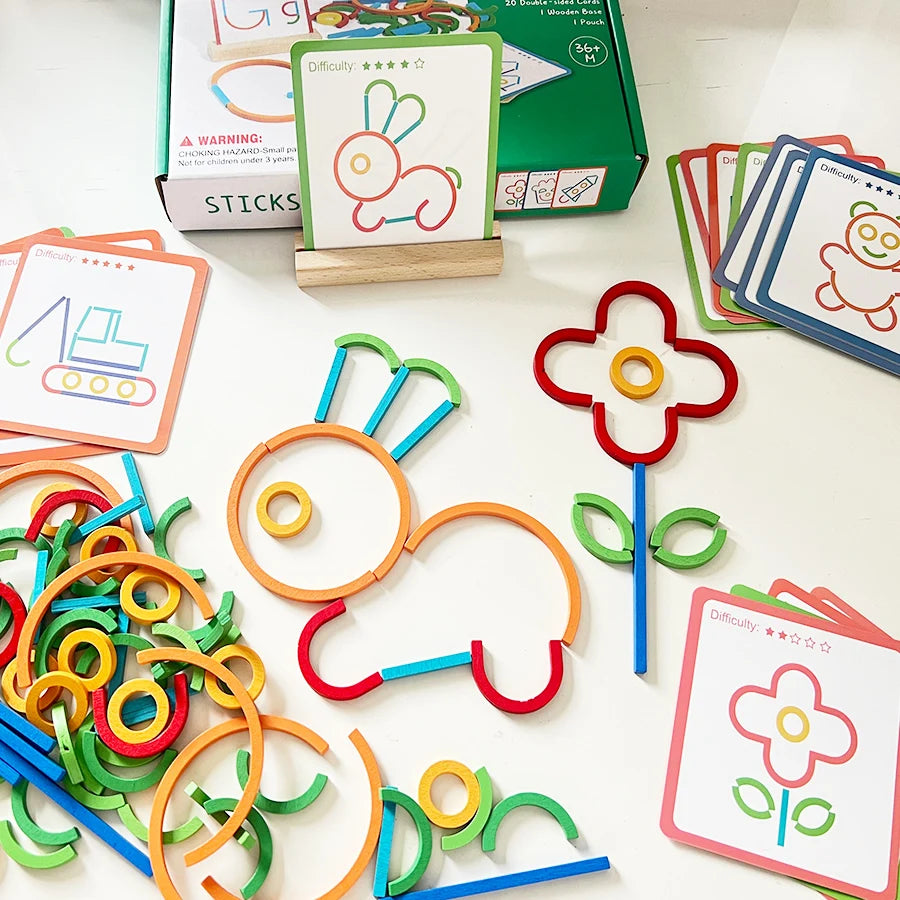 image_614_1752571662761-21092860-60777436-99053359_0 Sticks&Rings– Slim&Creatief– Houten Vormen Puzzel | Educatief Speelgoed - Afbeelding 1