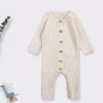 Mini fashion™ - Zachte'Knitted'Katoenen Stof - Gebreide Romper Beige / 59 (0-3 maanden) | Educatief Speelgoed
