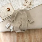 CozyCotton– Comfortabel&Stijlvol– Gebreide Romper Khaki / 90 (12-24 maanden) | Educatief Speelgoed