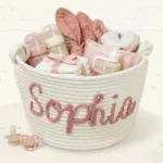 CuddleBasket– Schattig&Persoonlijk– Gepersonaliseerde Luiermand M (24x18cm) / Roze | Educatief Speelgoed