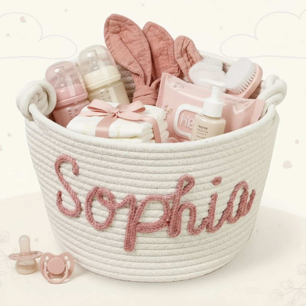 image_69_1760887257417-89205274-68605316-41233573_0 CuddleBasket– Schattig&Persoonlijk– Gepersonaliseerde Luiermand M (24x18cm) / Roze | Educatief Speelgoed - Afbeelding 1