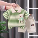 Mini Fashion™ - Streepjespak - Katoenen Kledingset Groen / 104 (4 jaar) | Educatief Speelgoed