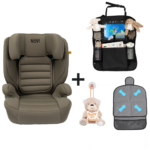 Set |Novi Baby® James Premium i-Size Gordel Dark Taupe met Organizer, Stoelbeschermer en Baby on Board Knuffel