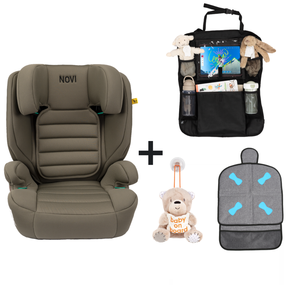 Set |Novi Baby® James Premium i-Size Gordel Dark Taupe met Organizer Set |Novi Baby® James Premium i-Size Gordel Dark Taupe met Organizer, Stoelbeschermer en Baby on Board Knuffel - Afbeelding 1