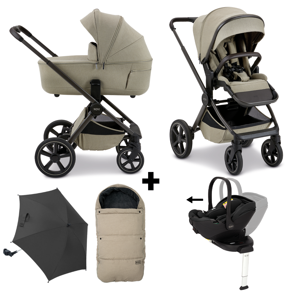 Kinderwagen Novi Baby Luna Premium Solid Sand met Autostoel Joy Pro Glide 360º I-Size&Base + Accessoires Kinderwagen Novi Baby Luna Premium Solid Sand met Autostoel Joy Pro Glide 360º I-Size&Base + Accessoires - Afbeelding 1