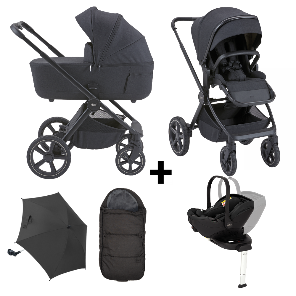 Kinderwagen Novi Baby Luna Premium Brilliant Black met Joy Pro Glide 360º Autostoel&Base + Accessoires Kinderwagen Novi Baby Luna Premium Brilliant Black met Joy Pro Glide 360º Autostoel&Base + Accessoires - Afbeelding 1