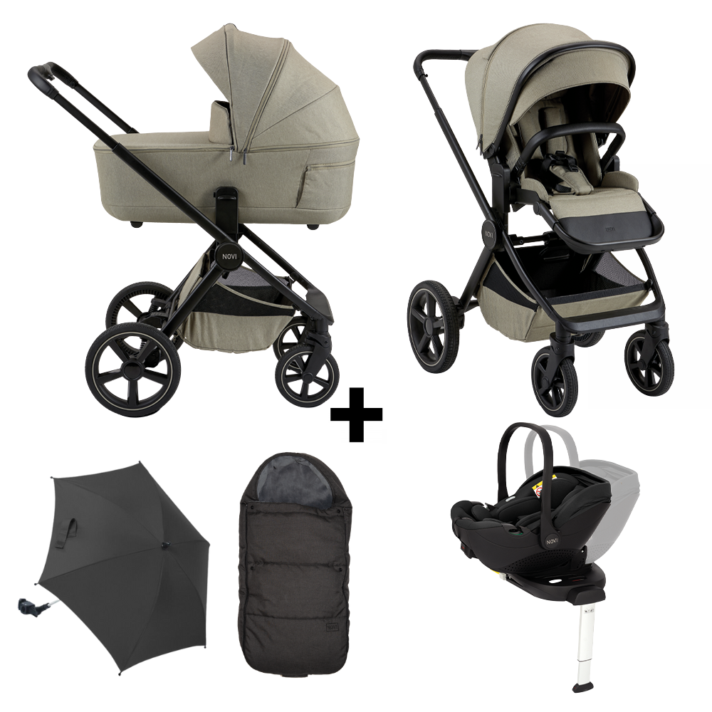 Kinderwagen Novi Baby Luna Premium Timeless Taupe met Autostoel Joy Pro Glide 360º I-Size&Base + Accessoires Kinderwagen Novi Baby Luna Premium Timeless Taupe met Autostoel Joy Pro Glide 360º I-Size&Base + Accessoires - Afbeelding 1