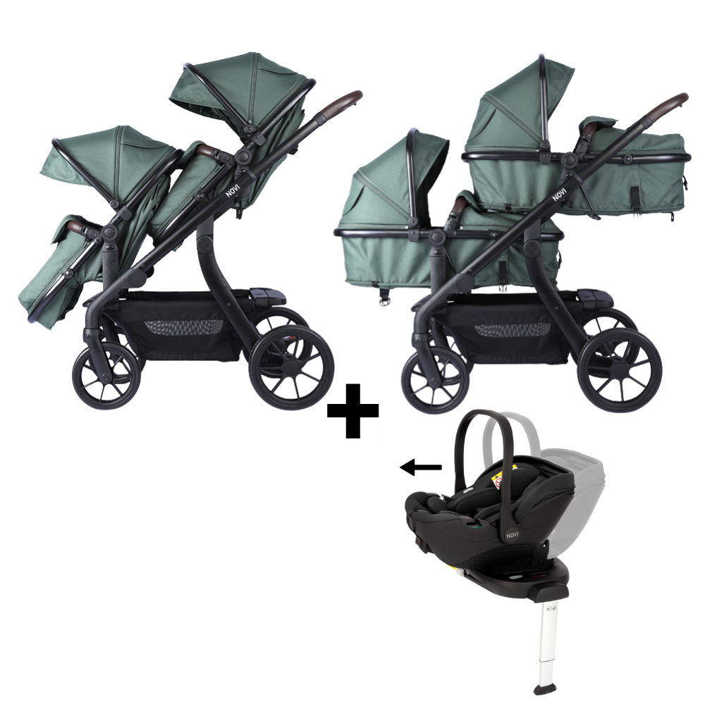 Kinderwagen Novi Baby® Pacific Premium Duo Solid Green + Autostoel Joy Pro Glide 360°&Base Kinderwagen Novi Baby® Pacific Premium Duo Solid Green + Autostoel Joy Pro Glide 360°&Base - Afbeelding 1