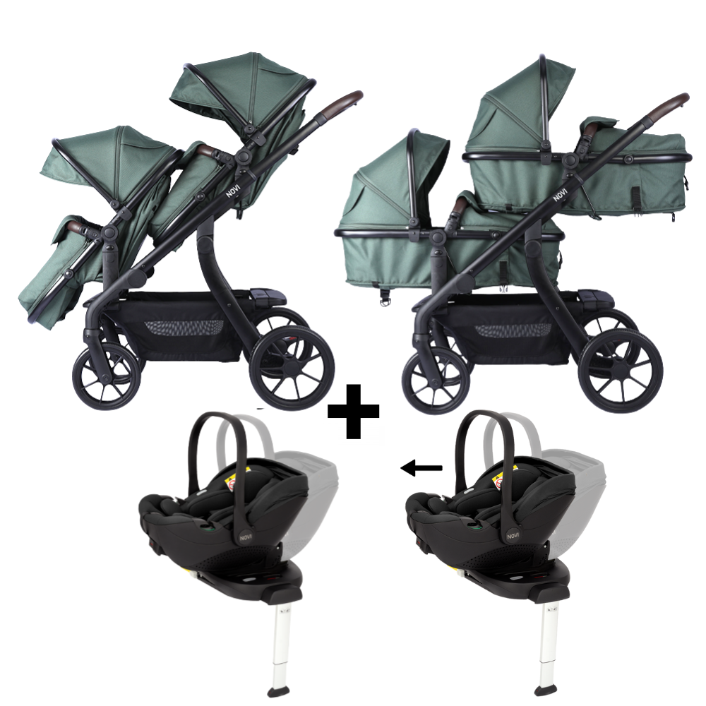 Kinderwagen Novi Baby® Pacific Premium Duo Solid Green + Autostoel Joy Pro Glide 360°&Base 2st. Kinderwagen Novi Baby® Pacific Premium Duo Solid Green + Autostoel Joy Pro Glide 360°&Base 2st. - Afbeelding 1