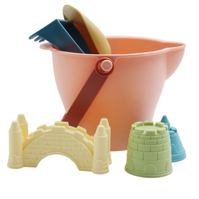 plastics_set_1 Beach Bucket Set™ – Zintuiglijk Zomerspel – Strandemmer met accessoires Roze Gietemmer | Educatief Speelgoed - Afbeelding 1
