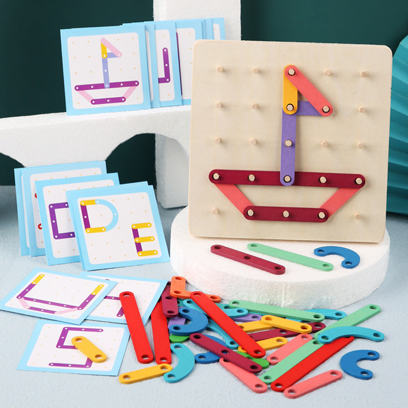 ptg9Montessori-Baby-Creatieve-Speelgoed-Grafische-Geometrische-Pegboard-Puzzel-Met-Kaarten-Jeugd-Educatief-Speelgoed-Voor-Kleuters-Kids Woods™ - Stimuleer de creativiteit - Prikbord puzzel | Educatief Speelgoed - Afbeelding 1