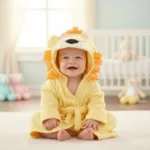 CozyNest– Zacht&Absorberend– Badjas met Dierendesign Gele leeuw / 90 (2–3 jaar) | Educatief Speelgoed